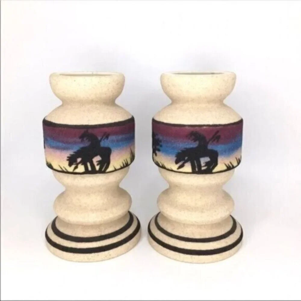 Navajo Southwestern Pottery Candle Holders